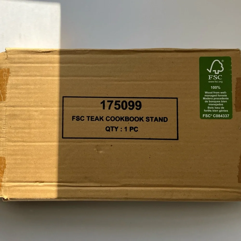 Crate & Barrel FSC Certified Teak Book Holder Wood Cookbook Stand